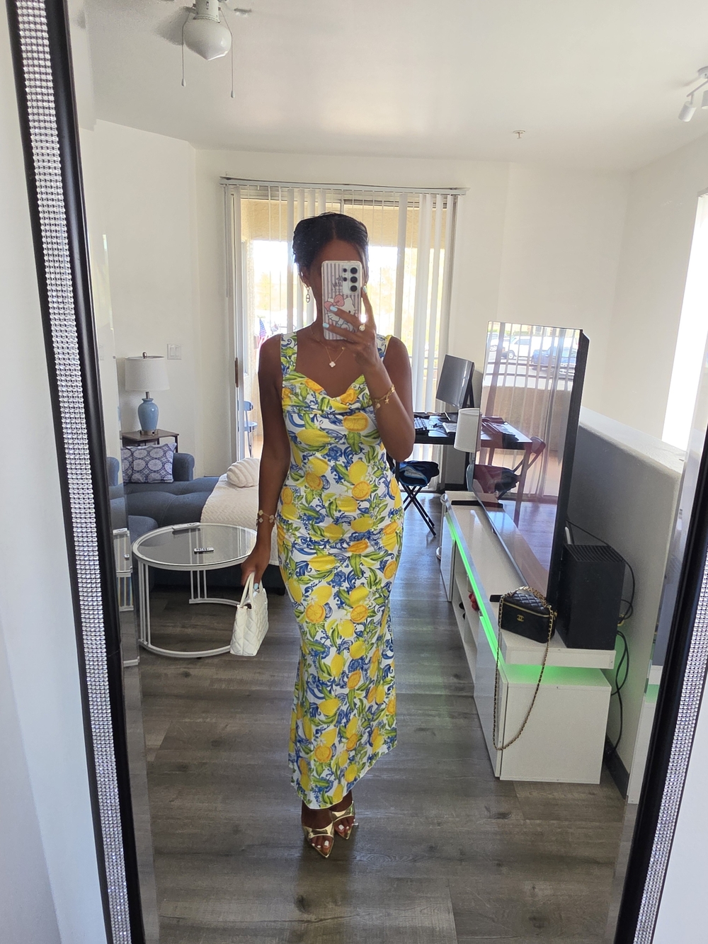 Lemon Print Sleeveless Maxi Dress - White/Yellow Very Stretchy - Picture 13 of 17